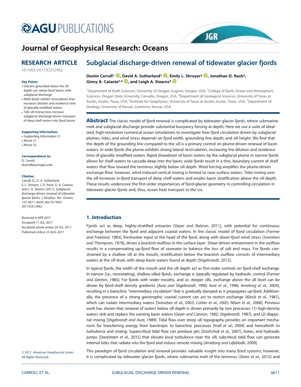 Subglacial Discharge‐Driven Renewal of Tidewater Glacier Fjords