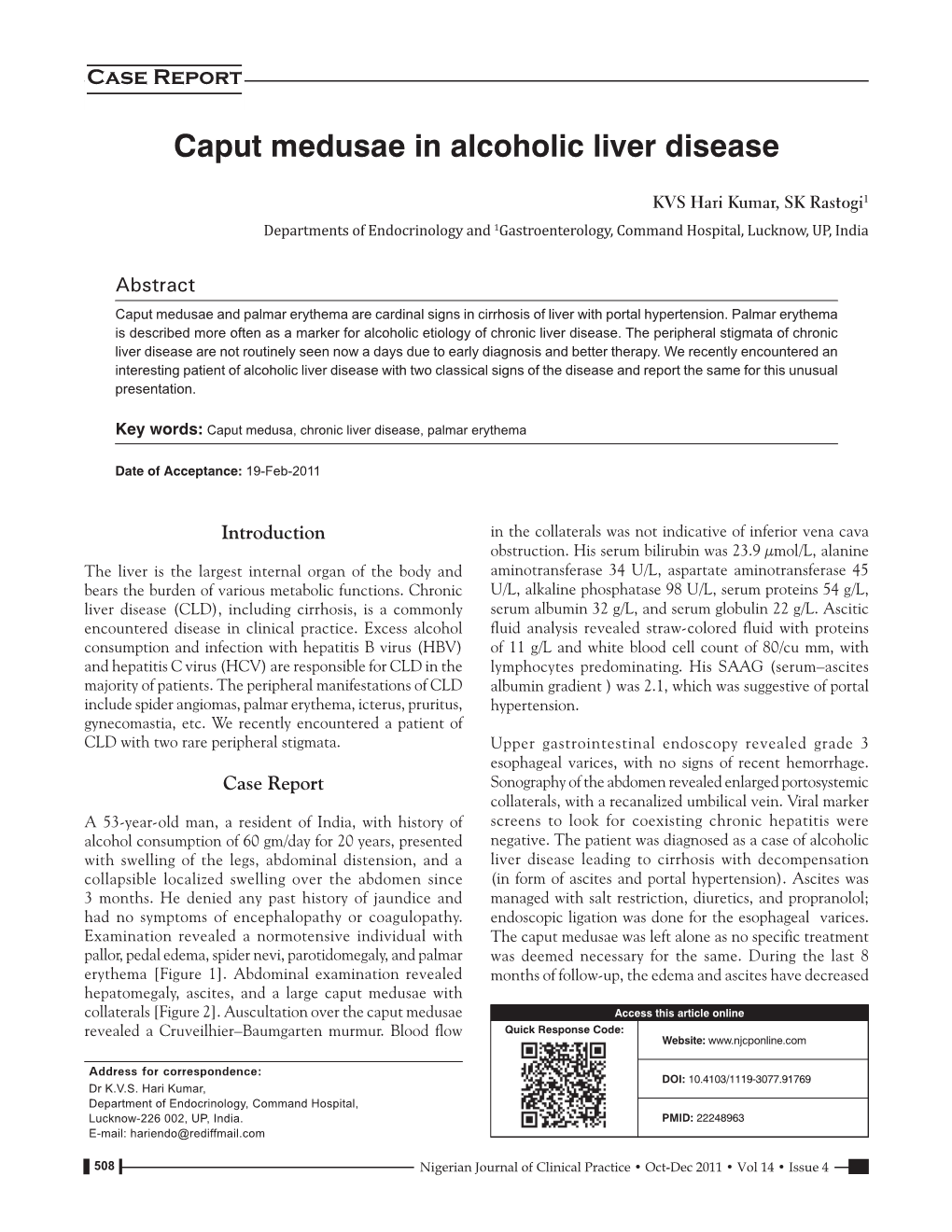 Caput Medusae in Alcoholic Liver Disease