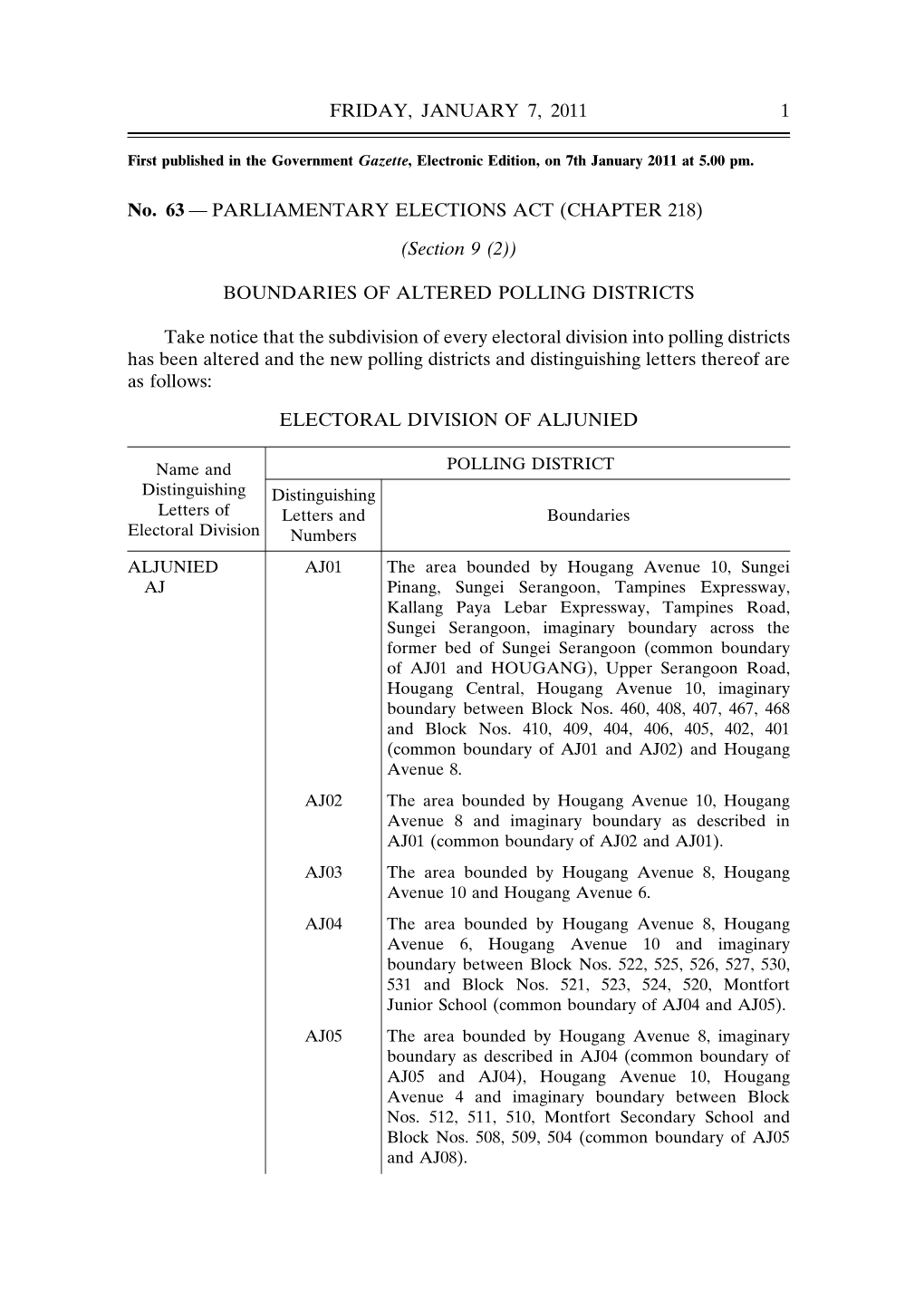 (Section 9 (2)) BOUNDARIES of ALTERED POLLING DISTRICTS