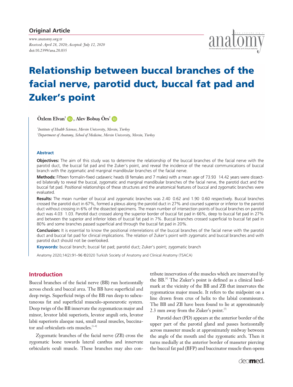 Relationship Between Buccal Branches of the Facial Nerve, Parotid Duct, Buccal Fat Pad and Zuker’S Point