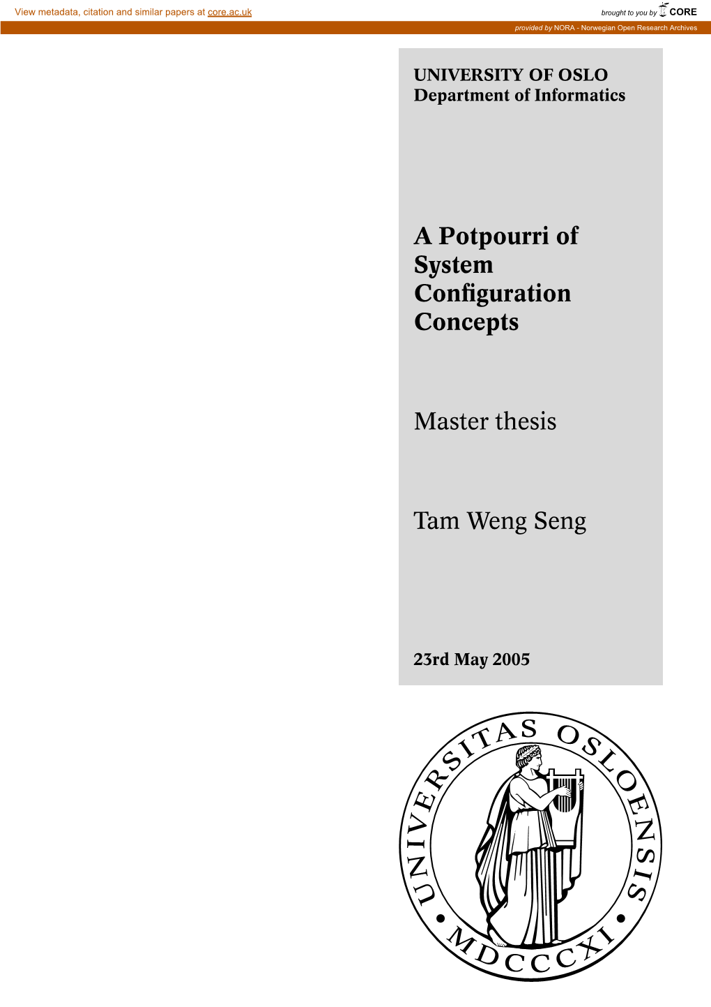 A Potpourri of System Configuration Concepts Master Thesis Tam Weng Seng