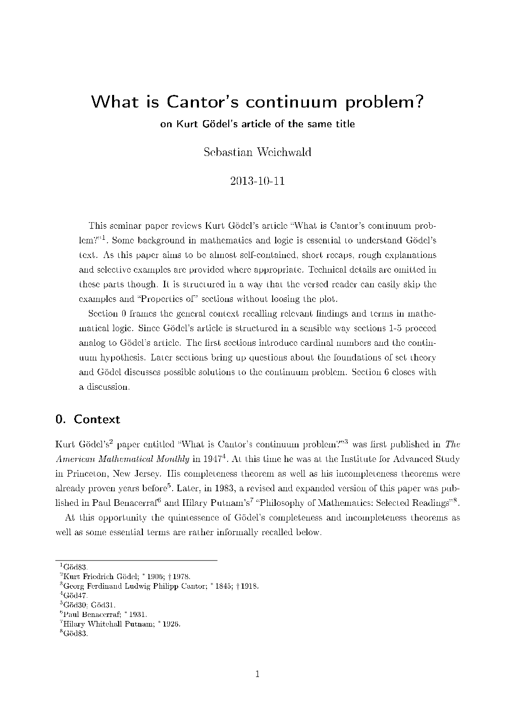 What Is Cantor's Continuum Problem? on Kurt Gödel's Article of the Same Title
