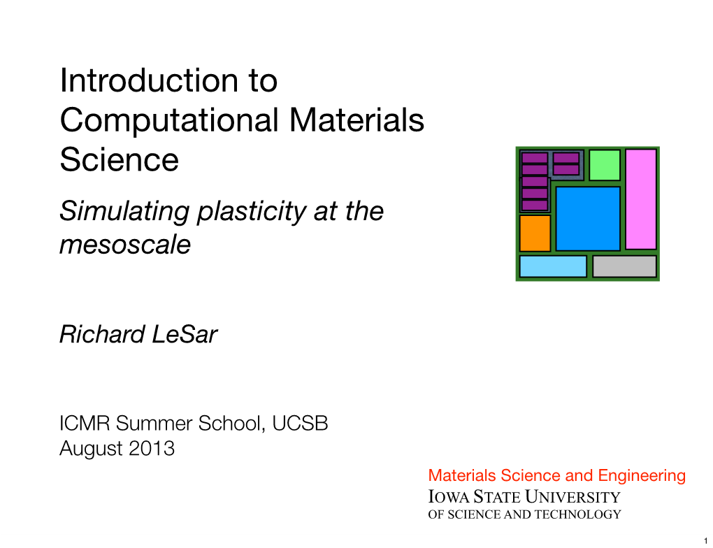 Introduction to Computational Materials Science Simulating Plasticity at the Mesoscale