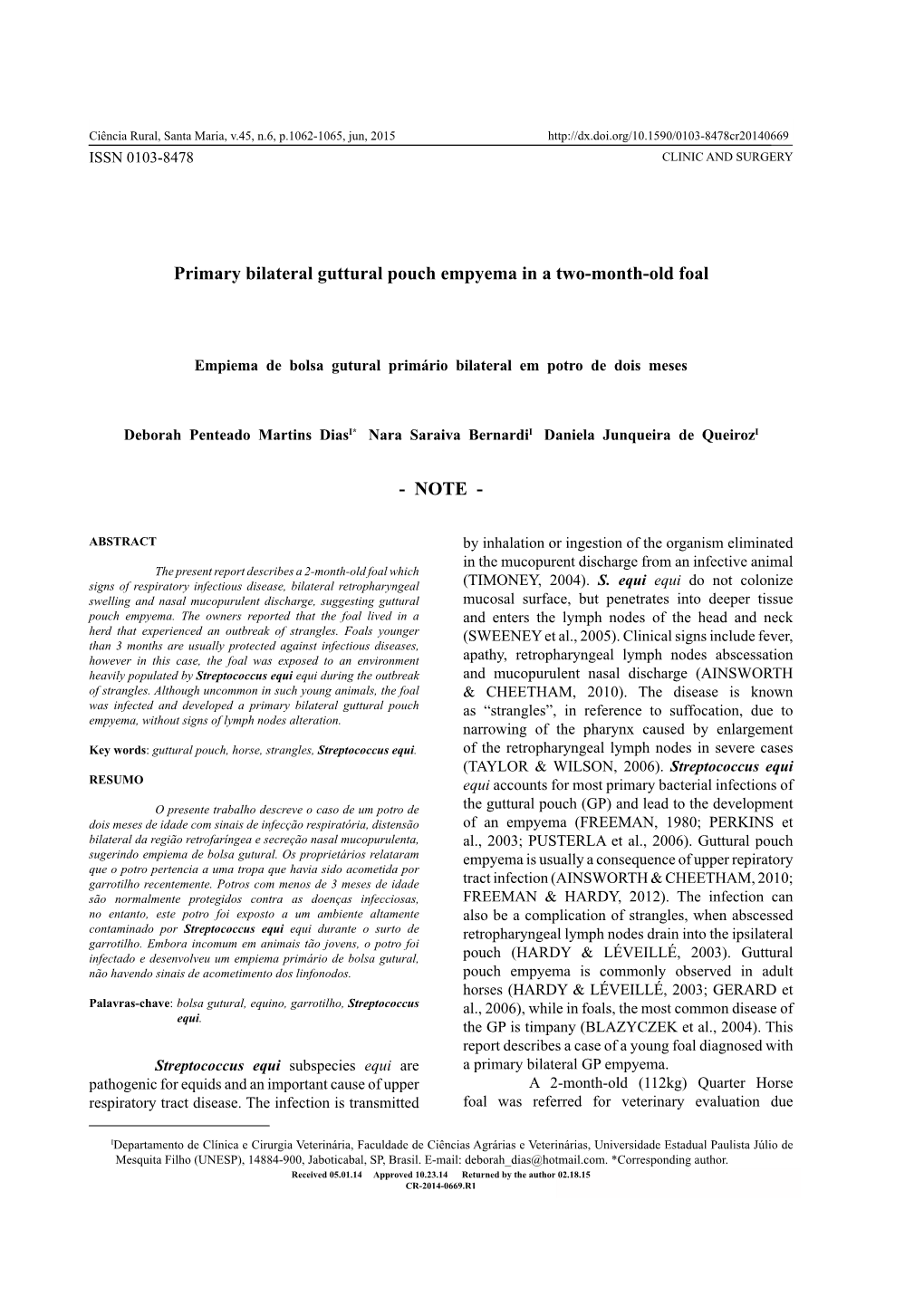 Primary Bilateral Guttural Pouch Empyema in a Two-Month-Old Foal