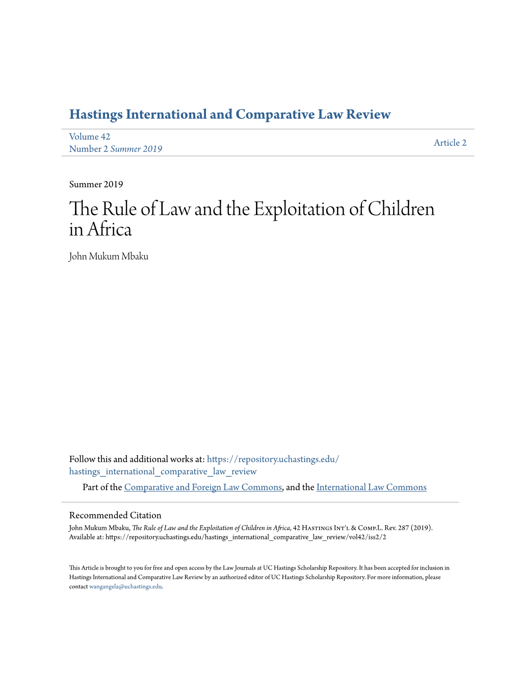 The Rule of Law and the Exploitation of Children in Africa John Mukum Mbaku