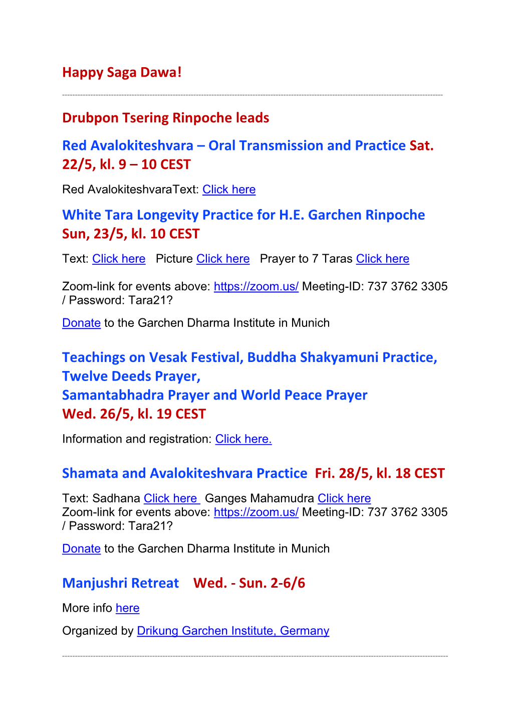 Happy Saga Dawa! Drubpon Tsering Rinpoche Leads Red Avalokiteshvara