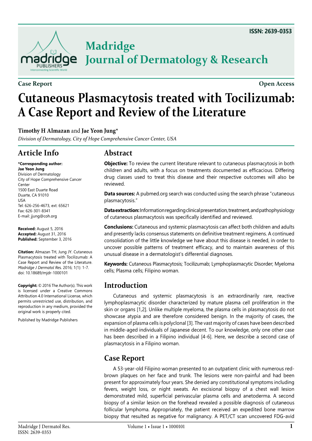 Cutaneous Plasmacytosis Treated with Tocilizumab: a Case Report and Review of the Literature