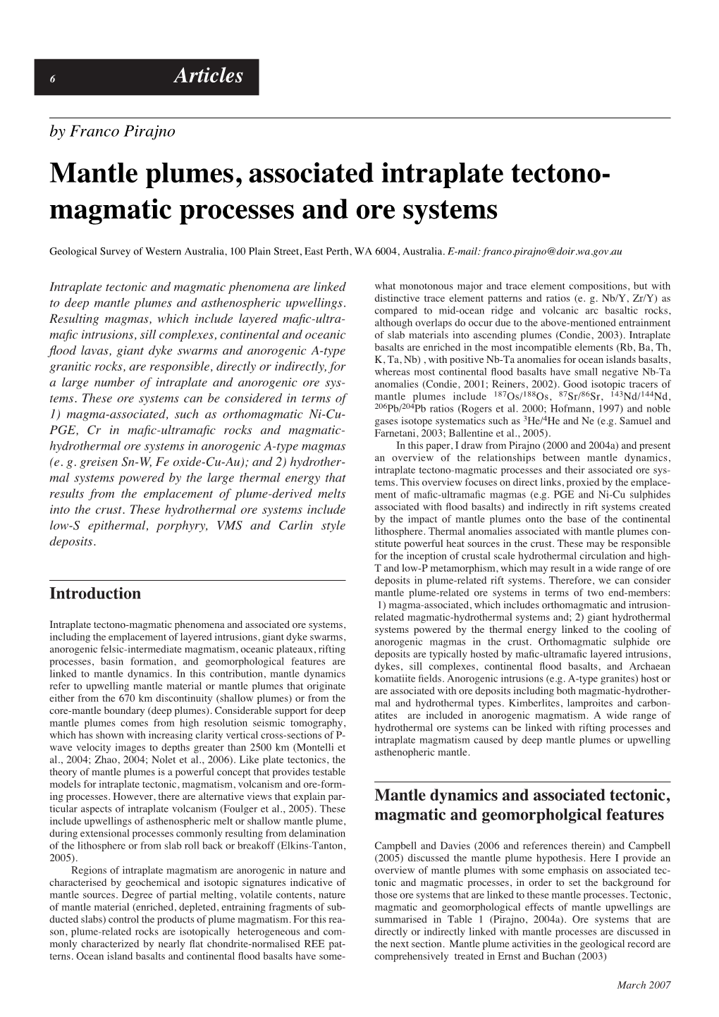 Mantle Plumes, Associated Intraplate Tectono- Magmatic Processes and Ore Systems