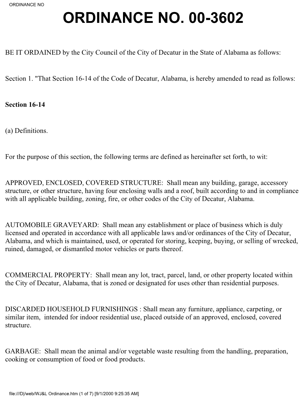 Ordinance No. 00-3602