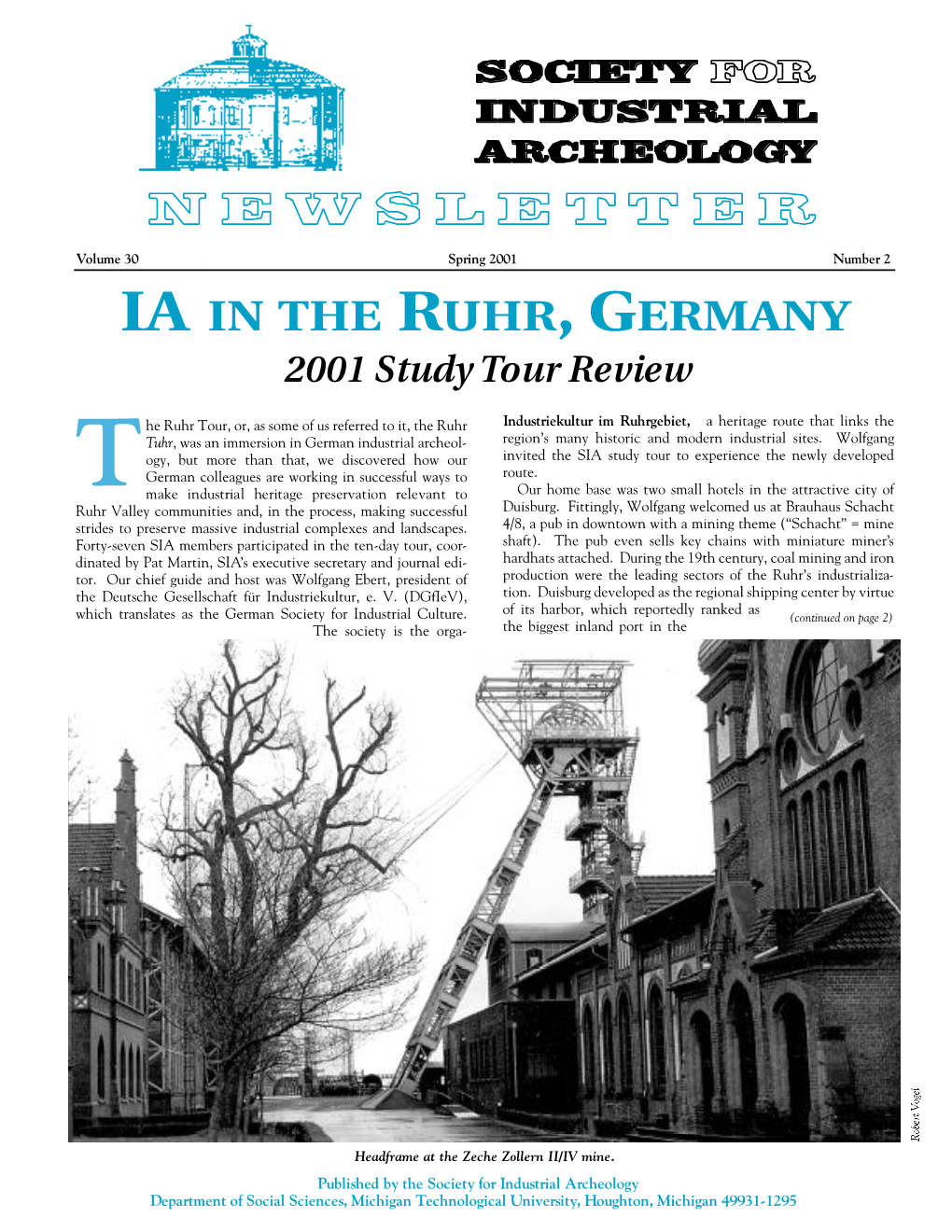 Society for Industrial Archeology Newsletter, Vol.30, No