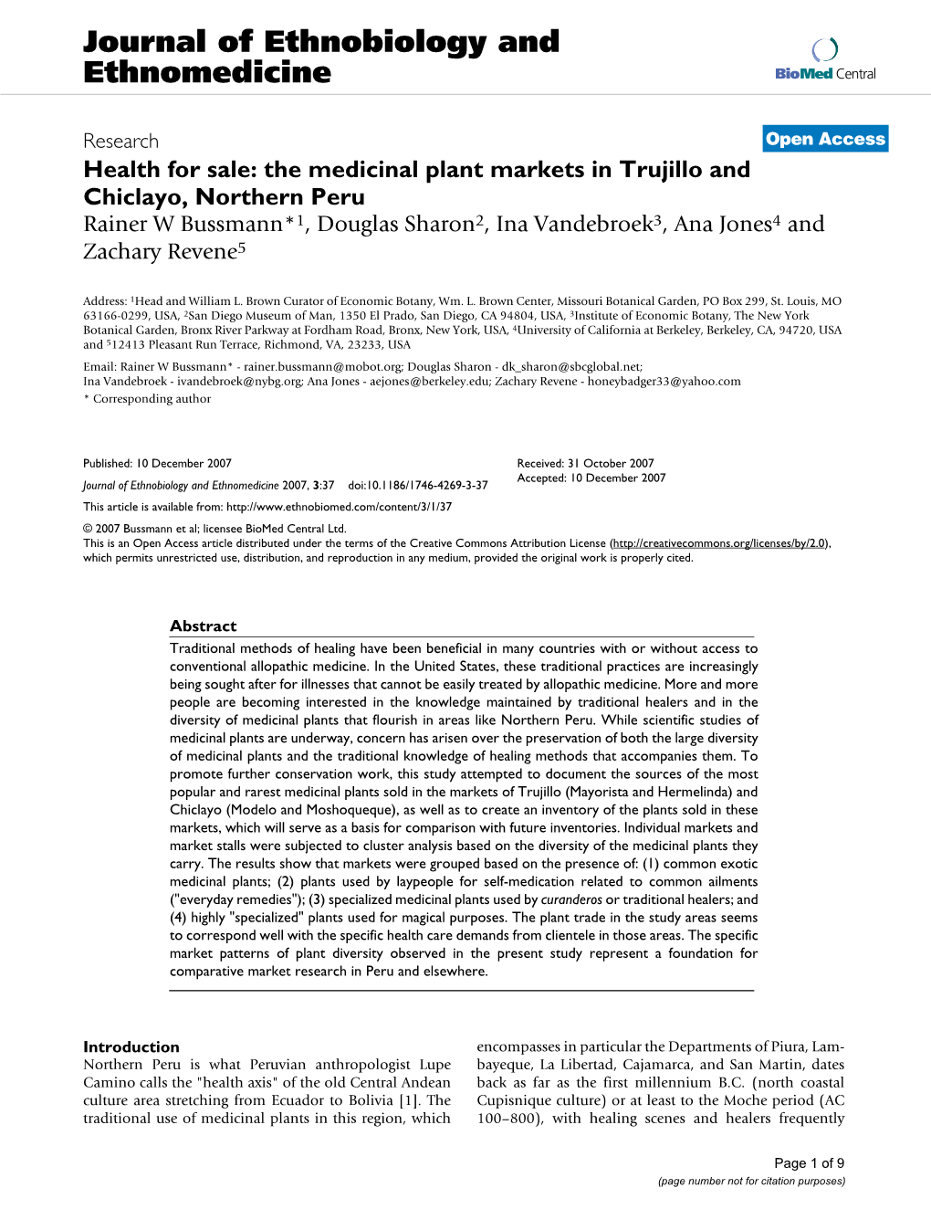 Journal of Ethnobiology and Ethnomedicine Biomed Central