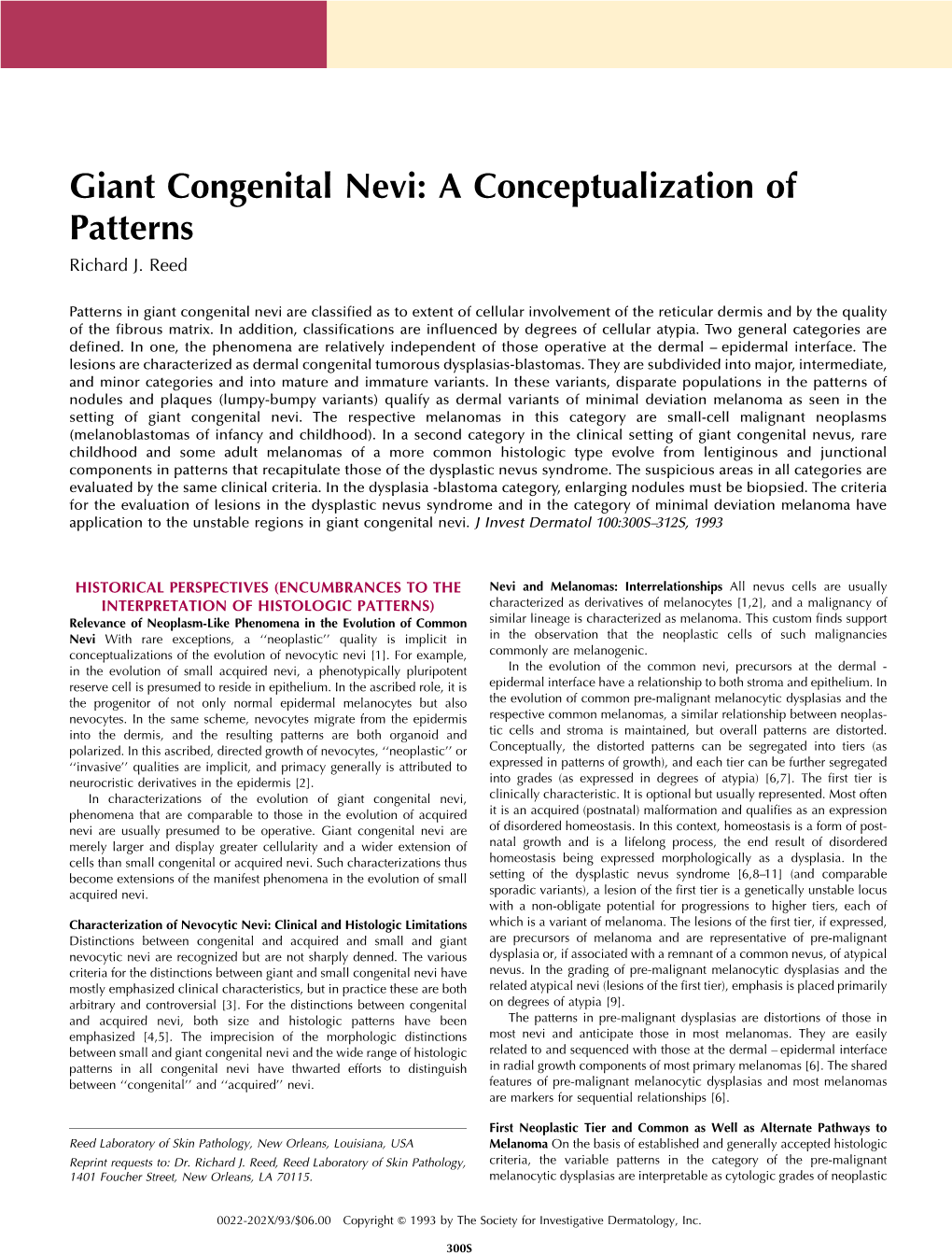 Giant Congenital Nevi: a Conceptualization of Patterns Richard J