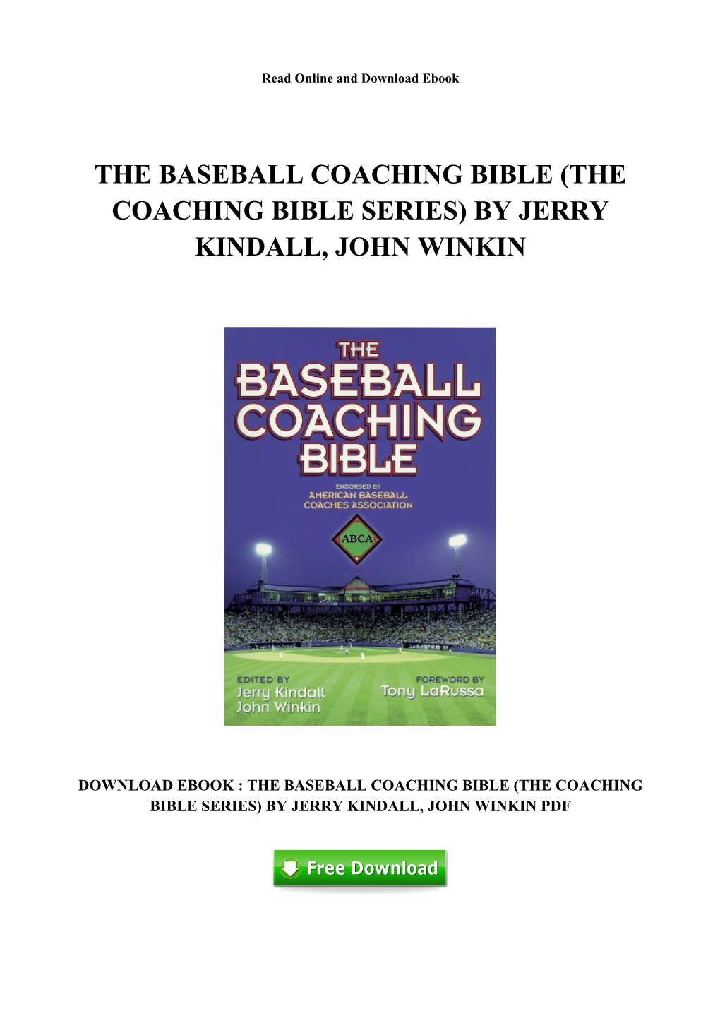 (The Coaching Bible Series) by Jerry Kindall, John Winkin