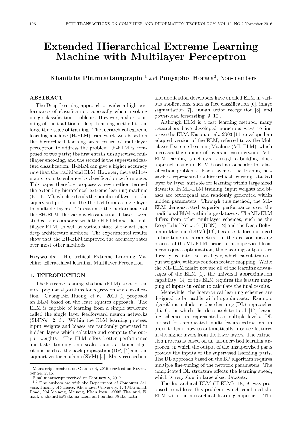 Extended Hierarchical Extreme Learning Machine with Multilayer Perceptron