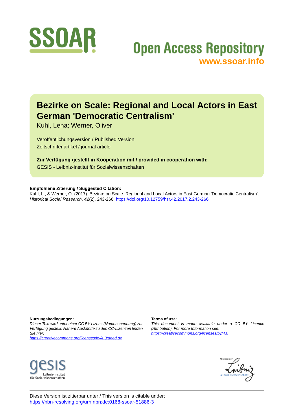 HSR 42 (2017) 2 Kuhl Werner Bezirke on Scale Regional and Local Actors in East German Democratic Socialism