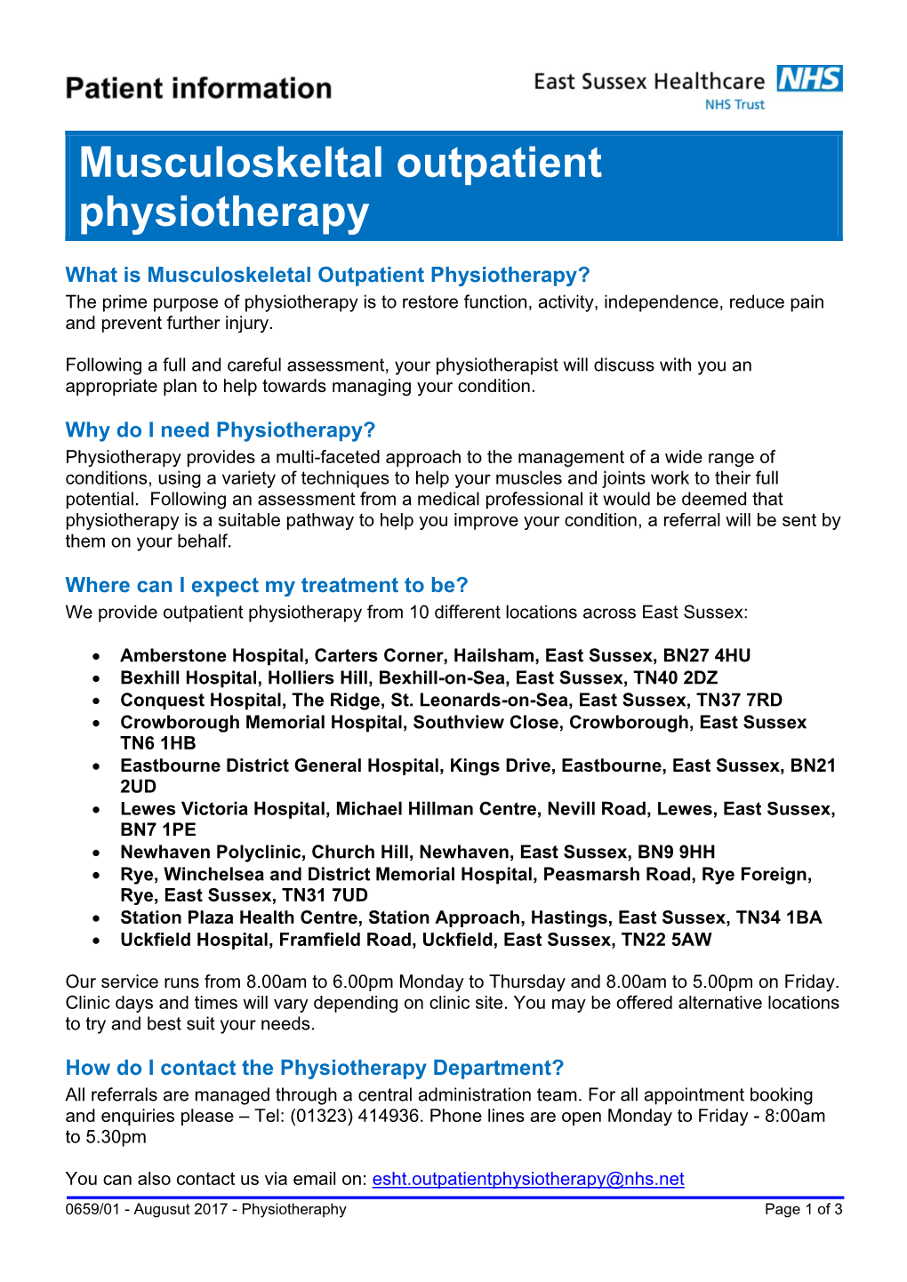 Musculoskeltal Outpatient Physiotherapy