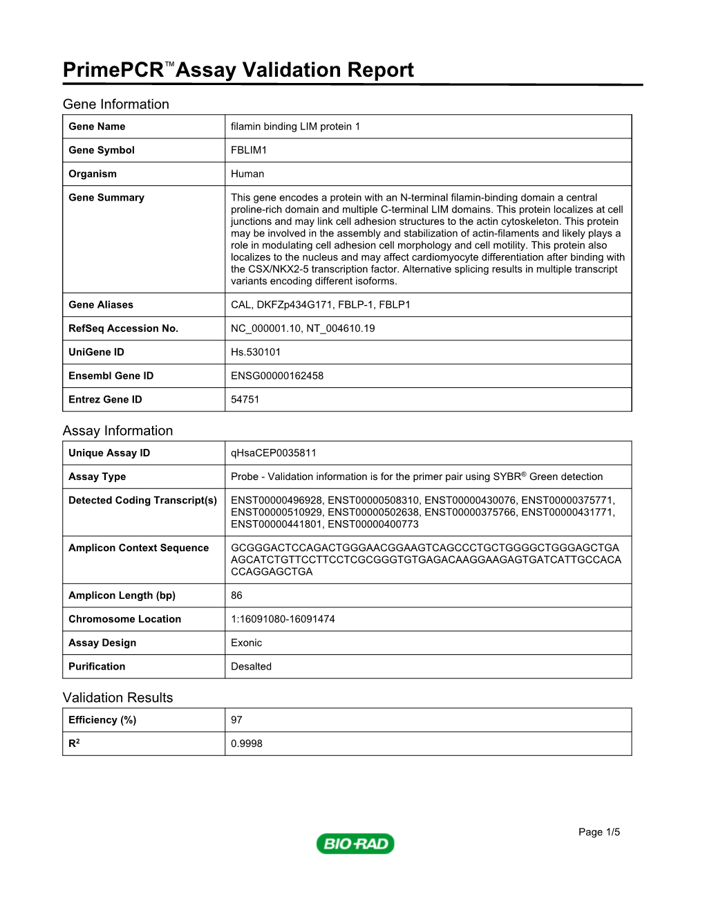 Primepcr™Assay Validation Report