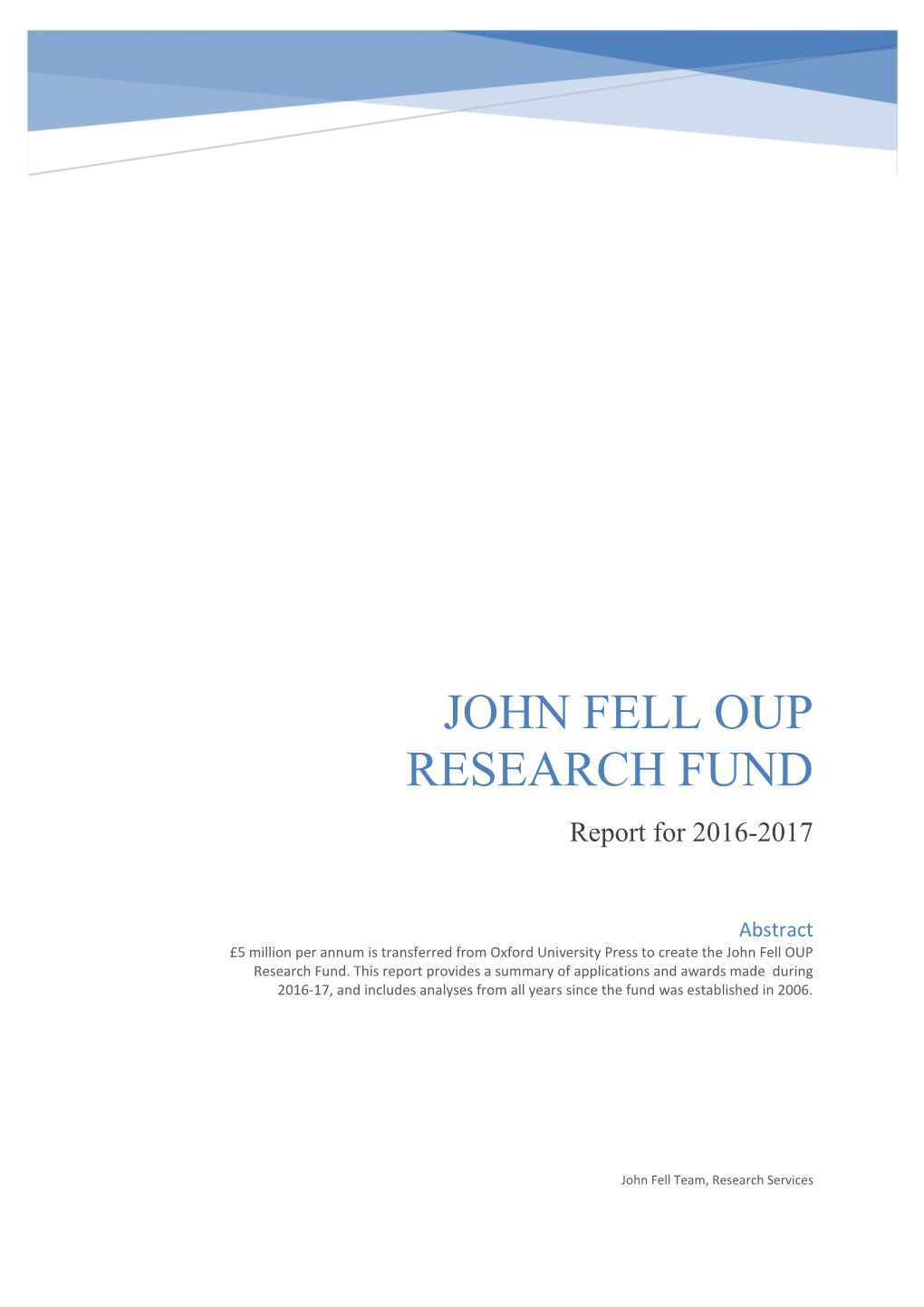 JOHN FELL OUP RESEARCH FUND Report for 2016-2017
