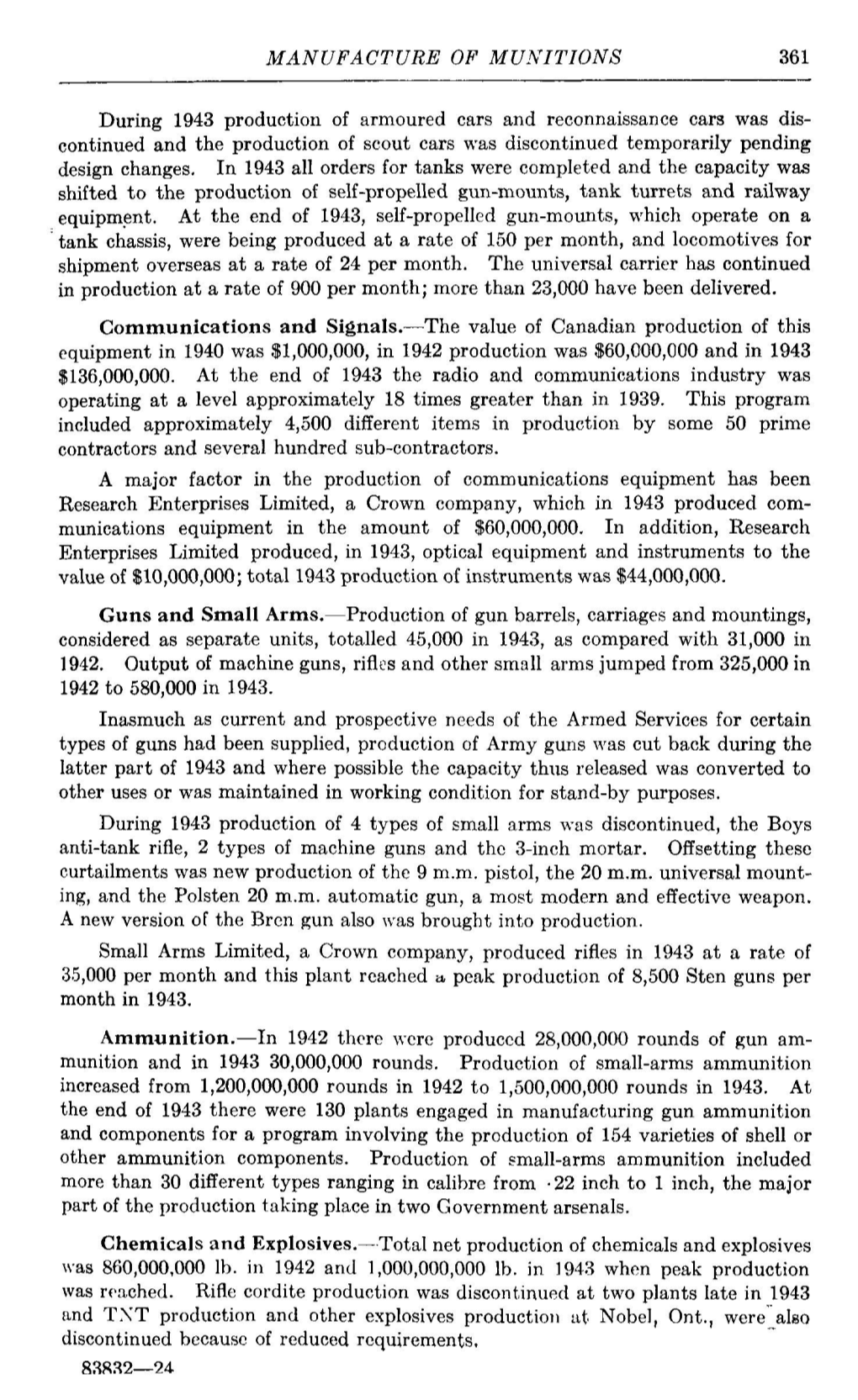 MANUFACTURE of MUNITIONS 361 During 1943 Production Of