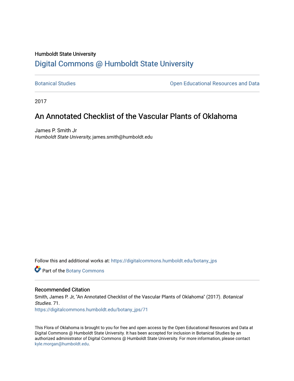 An Annotated Checklist of the Vascular Plants of Oklahoma