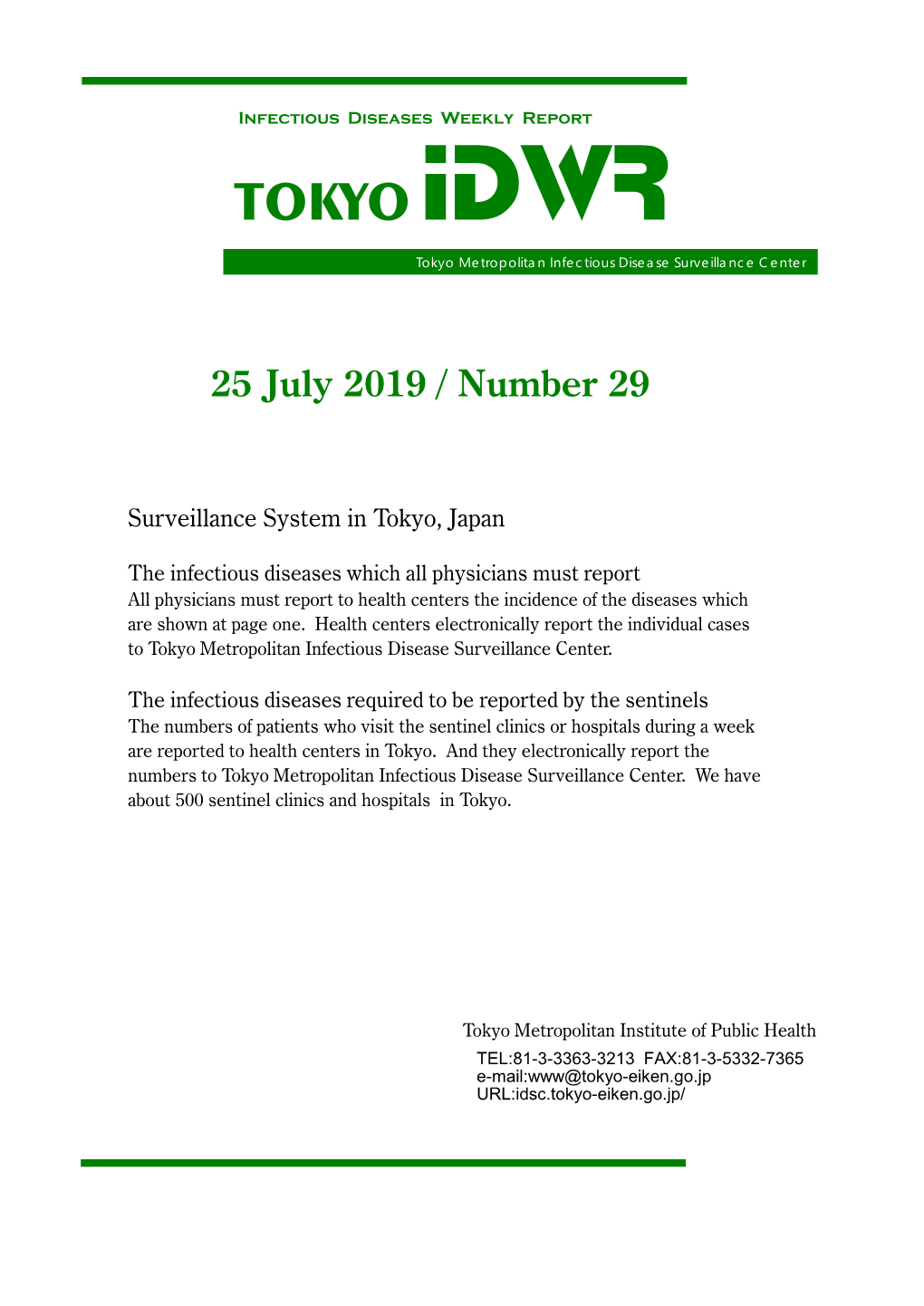 Infectious Diseases Weekly Report TOKYO IDWR