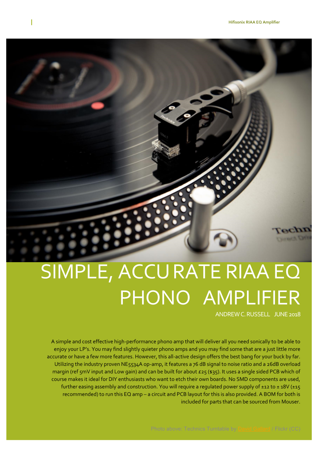 Hifisonix RIAA Phono EQ