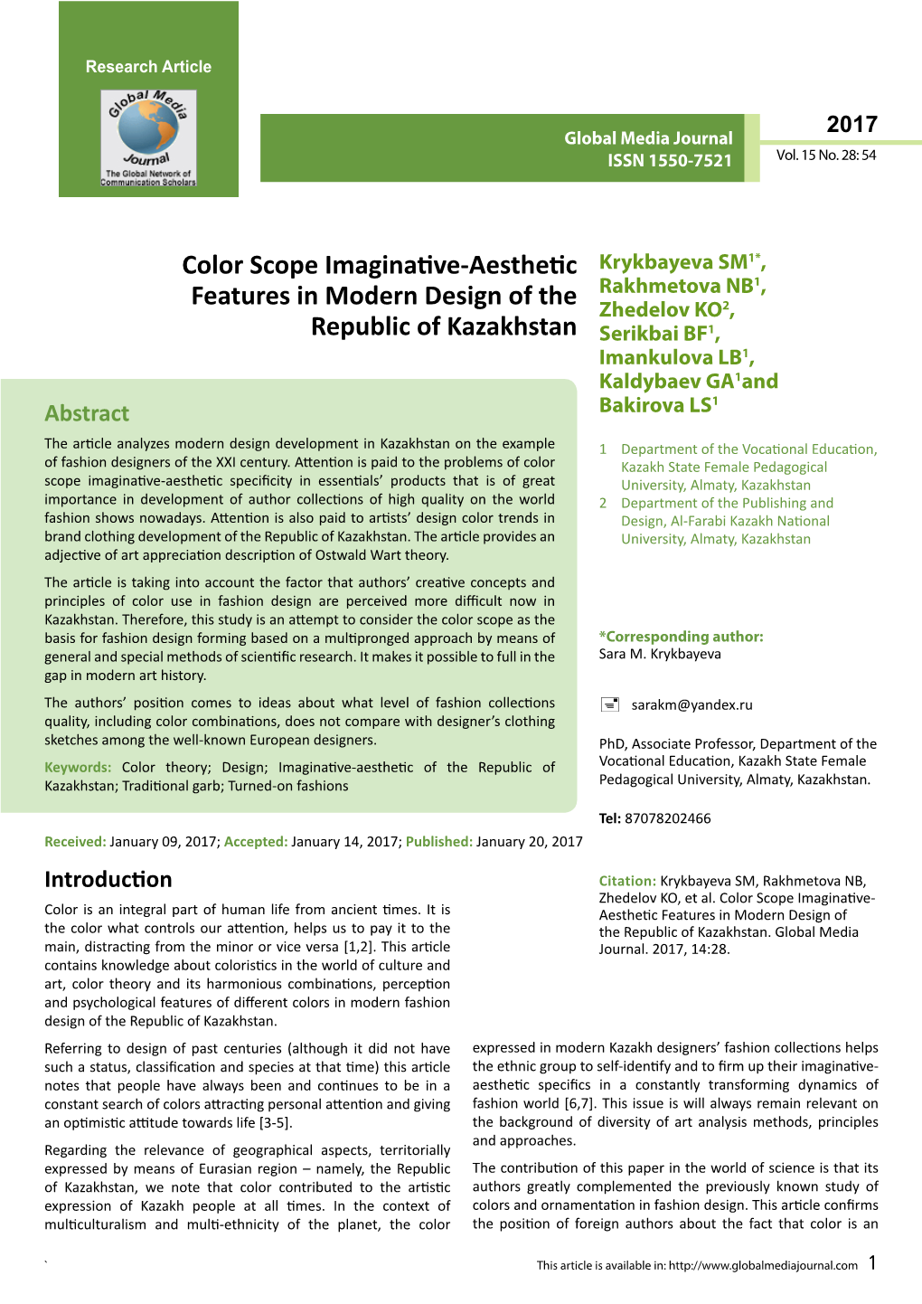Color Scope Imaginative-Aesthetic Features in Modern Design of The
