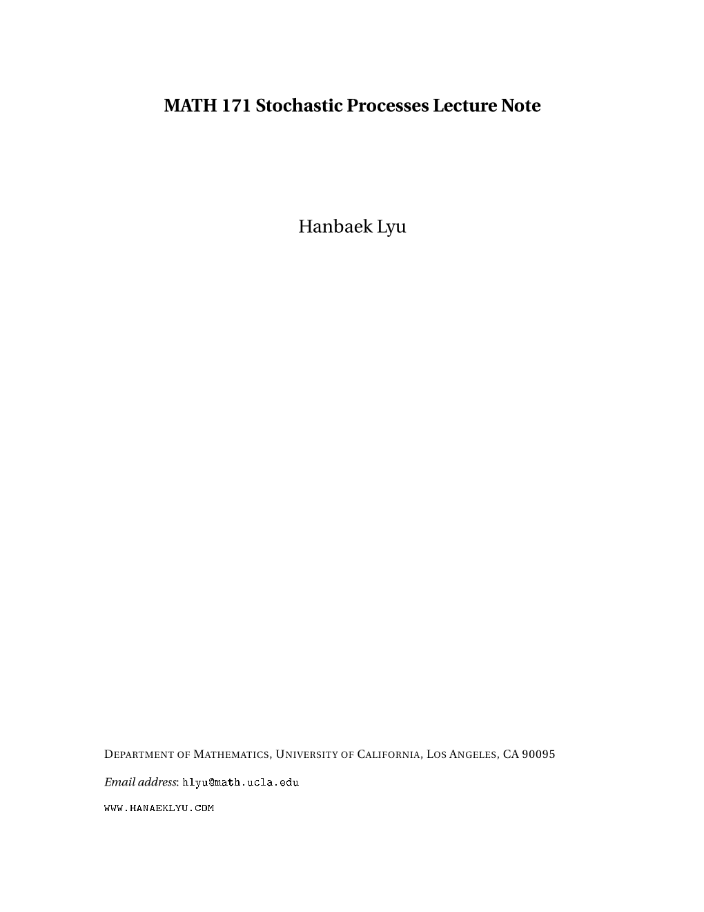 Stochastic Processes Lecture Note