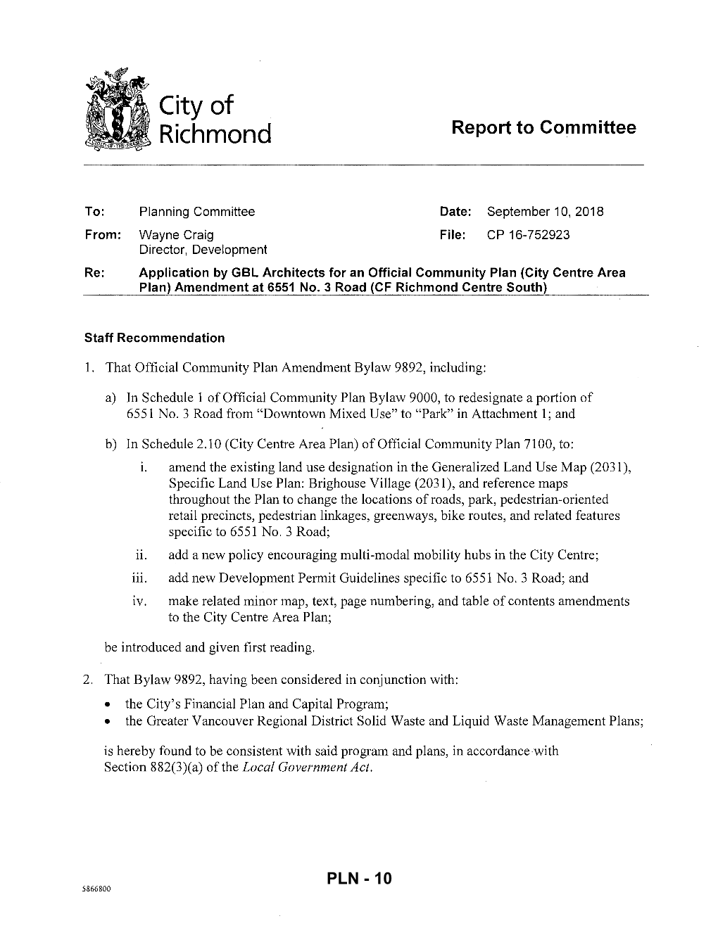 City Centre Area Plan) Amendment at 6551 No.3 Road (CF Richmond Centre South