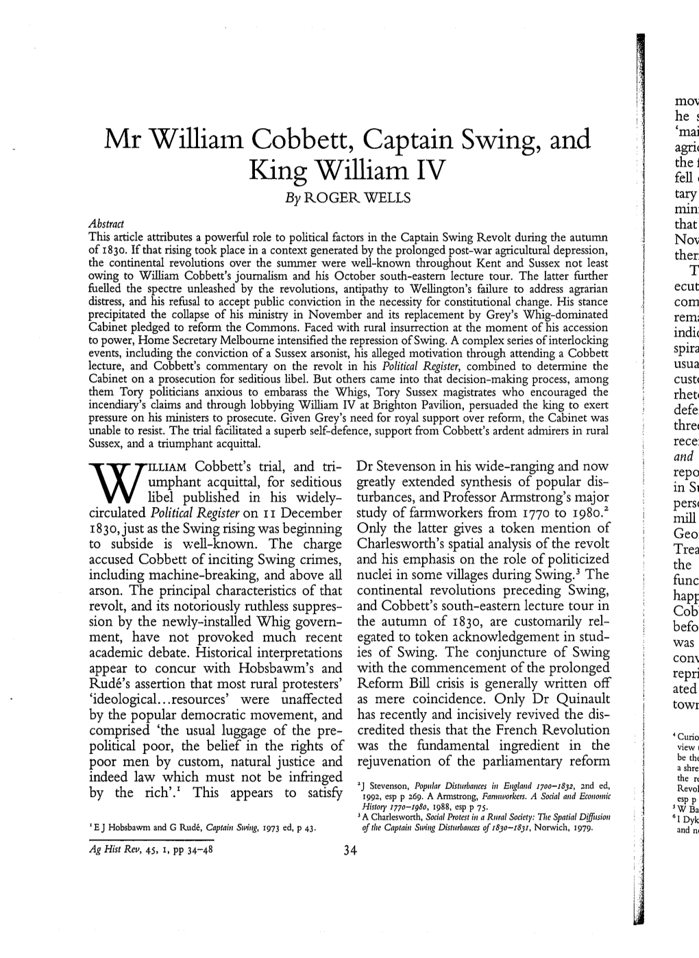 Mr William Cobbett, Captain Swing, and King William IV