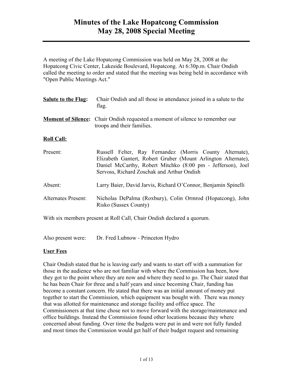 A Meeting of the Lake Hopatcong Commission Was Held on May 19, 2003 at the Roxbury Municipal s1