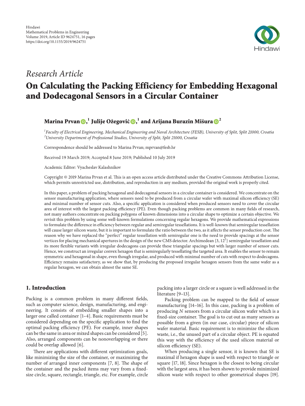 On Calculating the Packing Efficiency for Embedding Hexagonal and Dodecagonal Sensors in a Circular Container