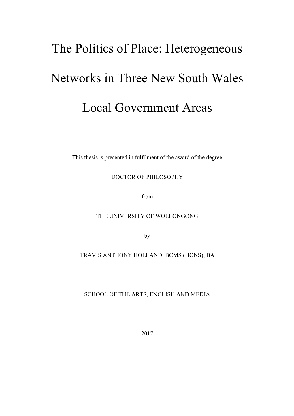 The Politics of Place: Heterogeneous Networks in Three New South Wales Local Government Areas