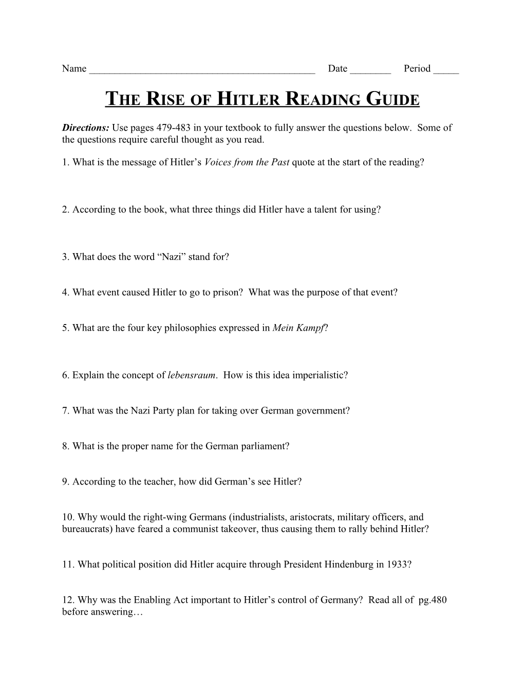 The Rise of Hitler Reading Guide