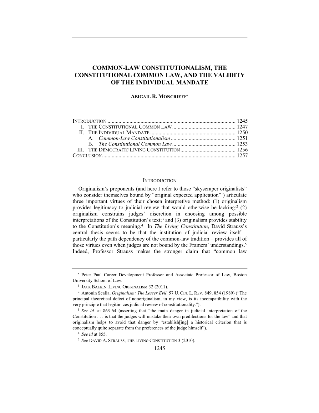 Common-Law Constitutionalism, the Constitutional Common Law, and the Validity of the Individual Mandate