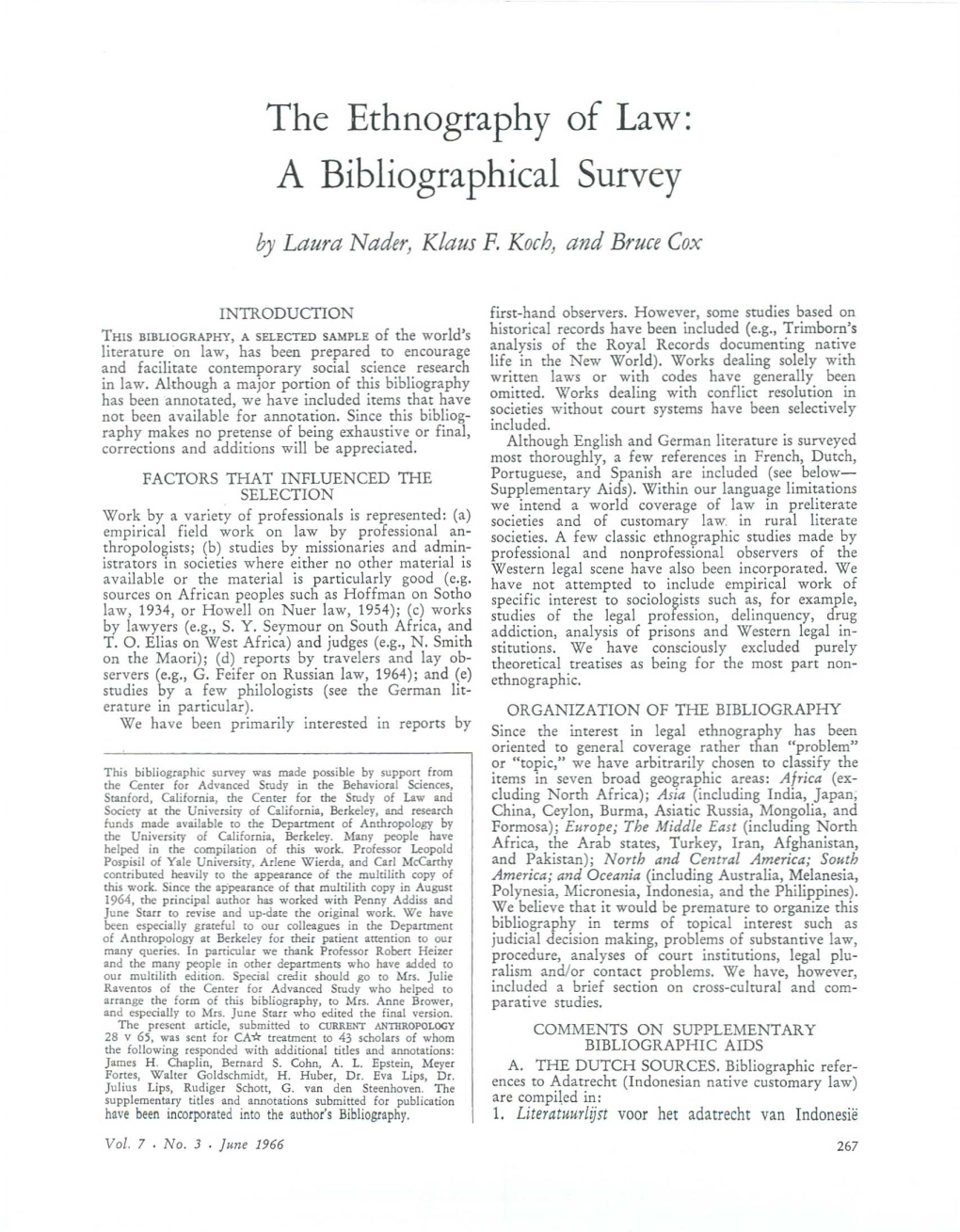 The Ethnography of Law: a Bibliographical Survey