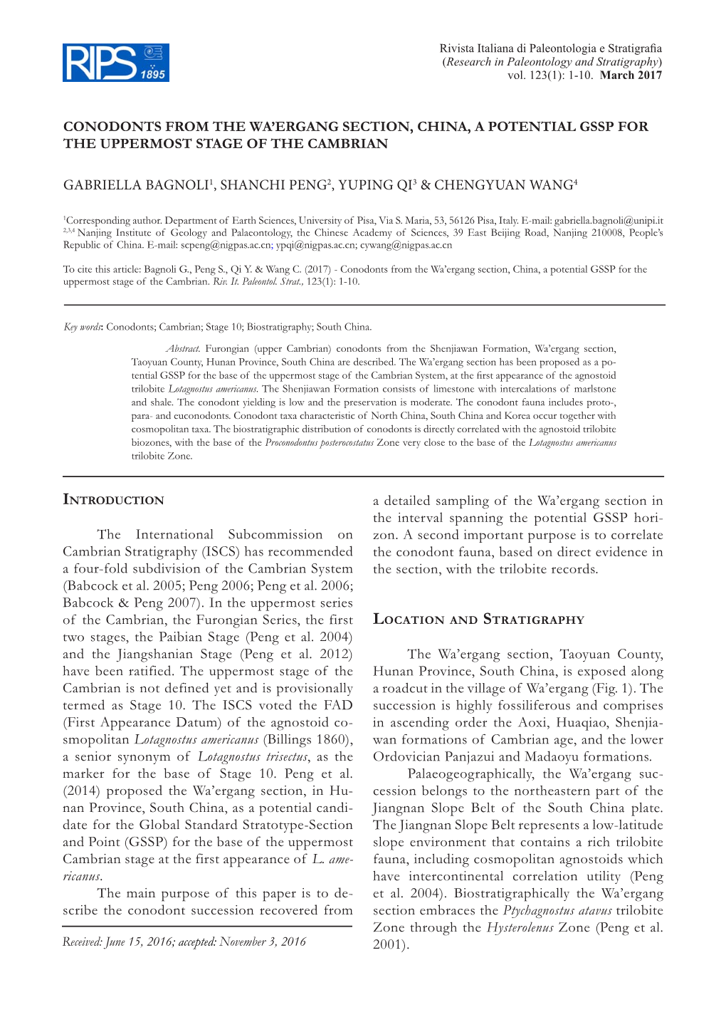 Conodonts from the Wa'ergang Section, China, A