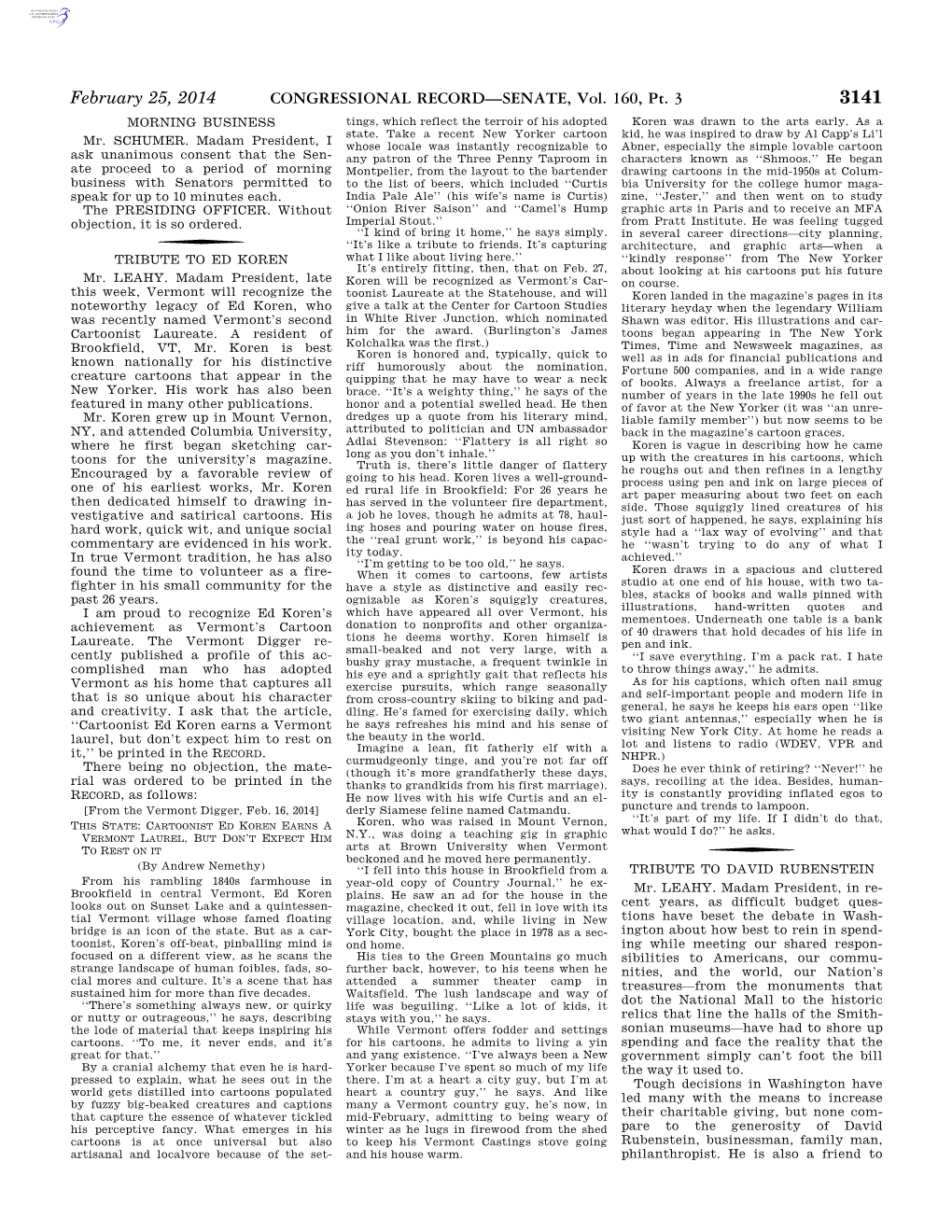 CONGRESSIONAL RECORD—SENATE, Vol. 160, Pt. 3 February