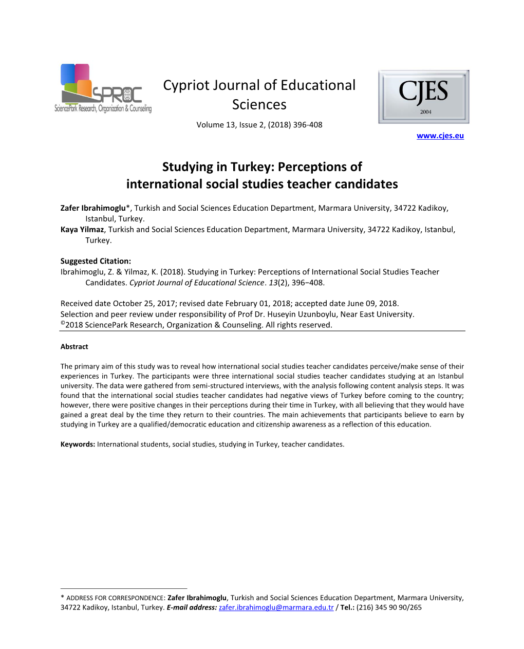 Perceptions of International Social Studies Teacher Candidates