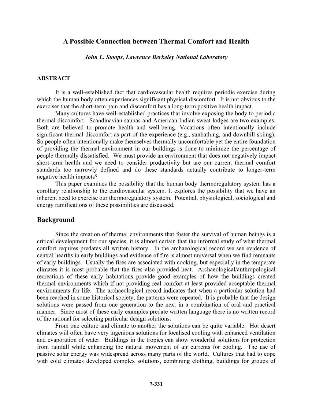 A Possible Connection Between Thermal Comfort and Health