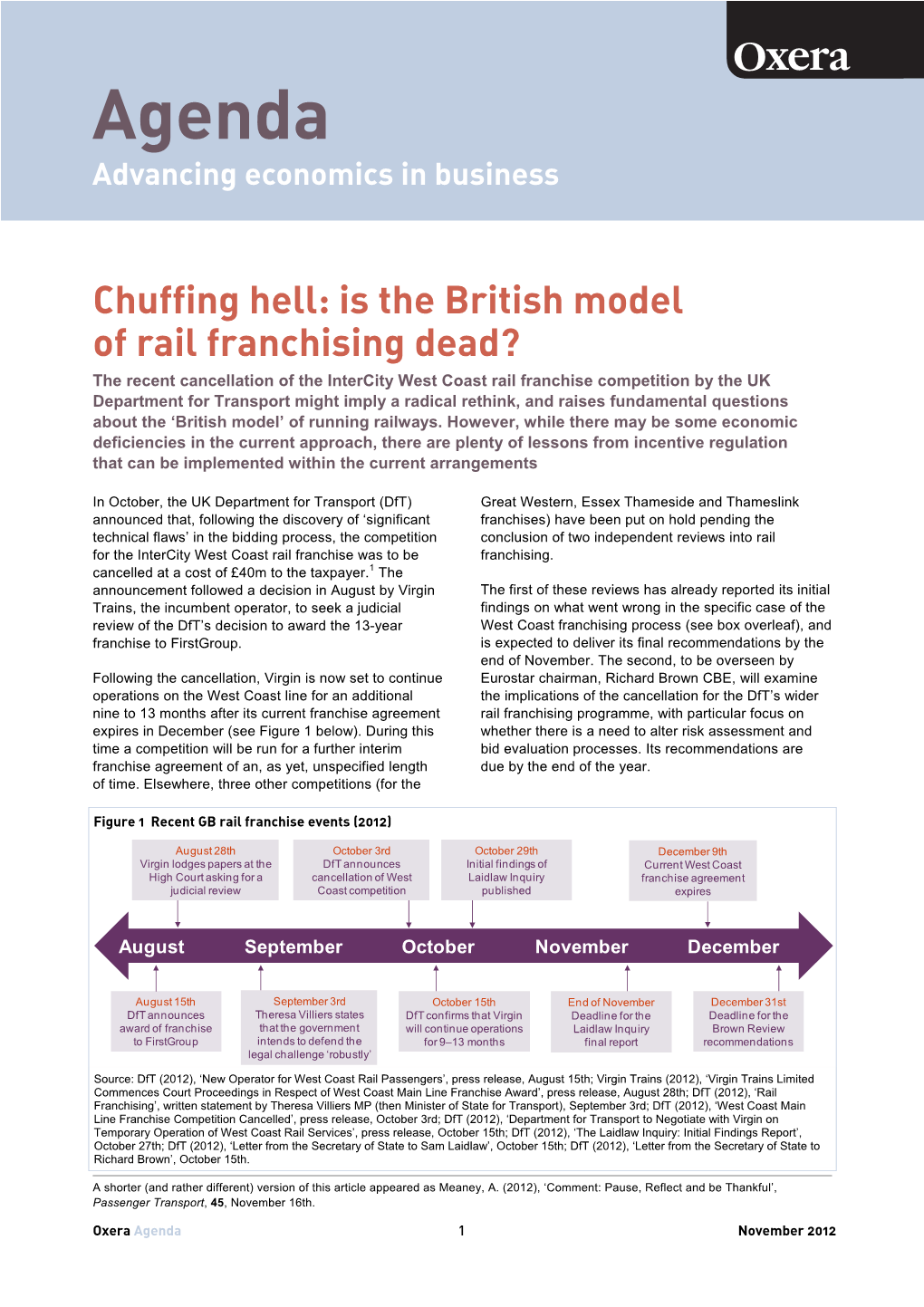 Is the British Model of Rail Franchising Dead?