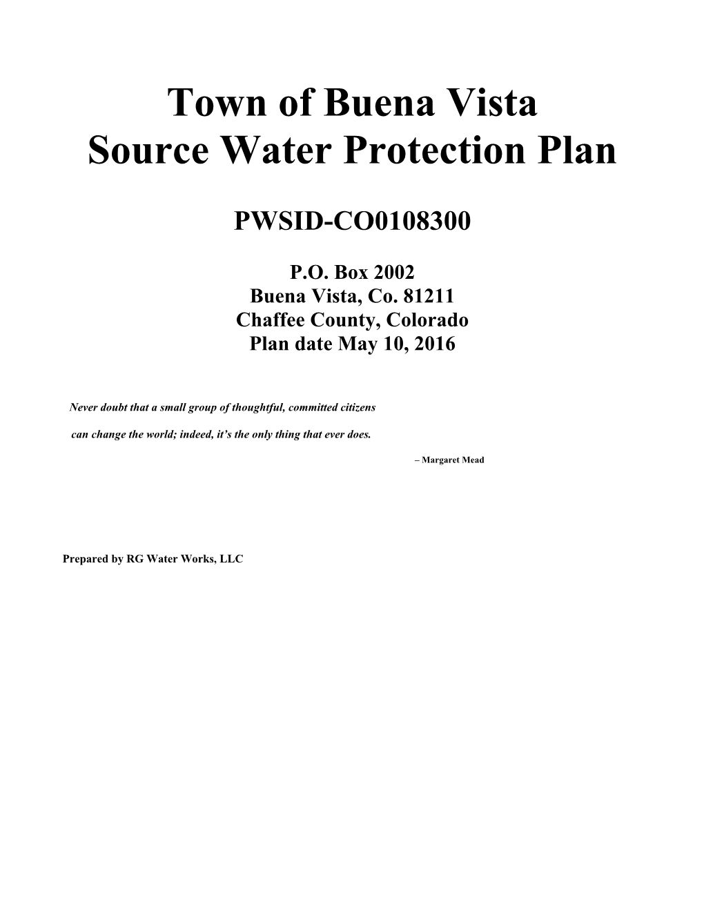 Town of Buena Vista Source Water Protection Plan
