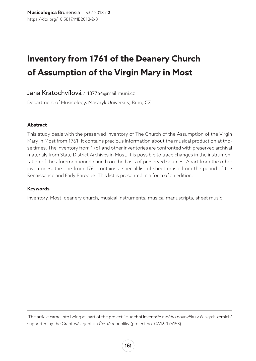 Inventory from 1761 of the Deanery Church of Assumption of the Virgin Mary in Most