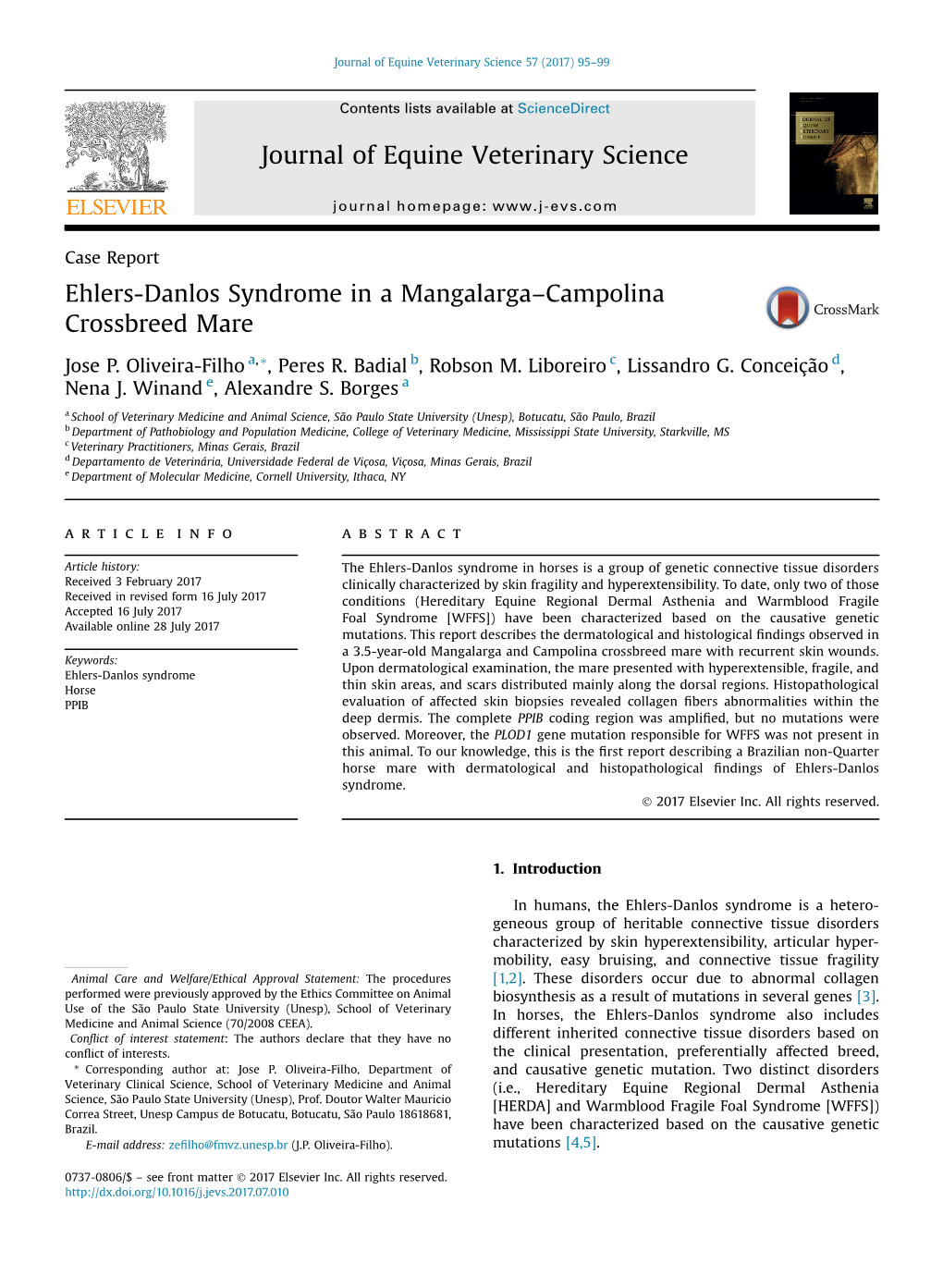 Ehlers-Danlos Syndrome in a Mangalarga-Campolina