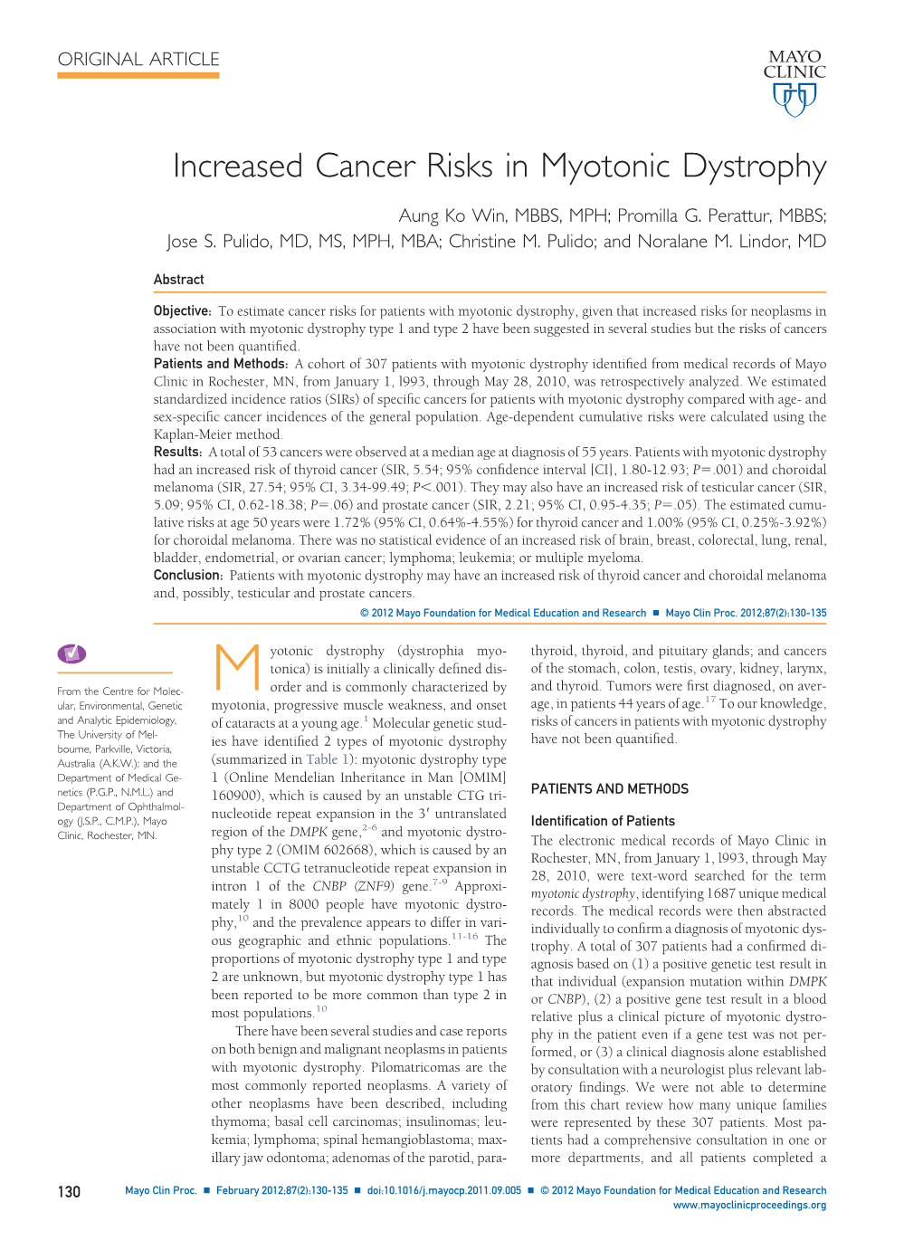 Increased Cancer Risks in Myotonic Dystrophy