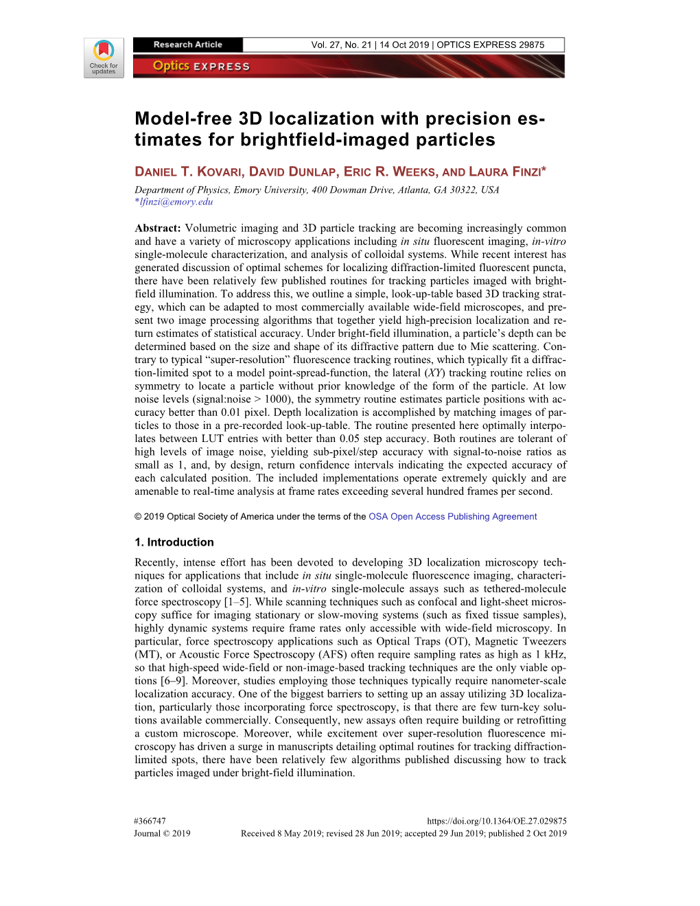 Model-Free 3D Localization with Precision Estimates for Brightfield-Imaged Particles