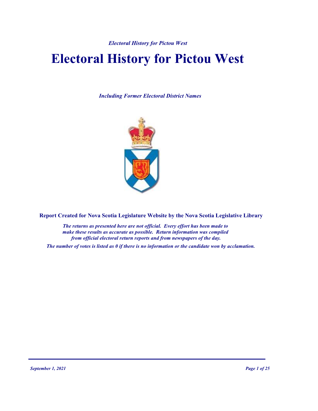 Electoral History for Pictou West Electoral History for Pictou West