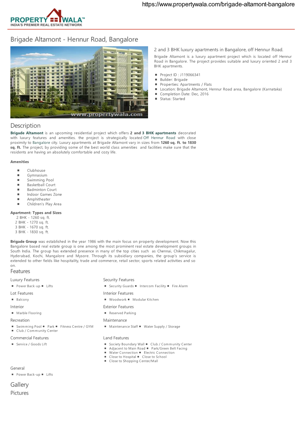 Brigade Altamont - Hennur Road, Bangalore 2 and 3 BHK Luxury Apartments in Bangalore, Off Hennur Road