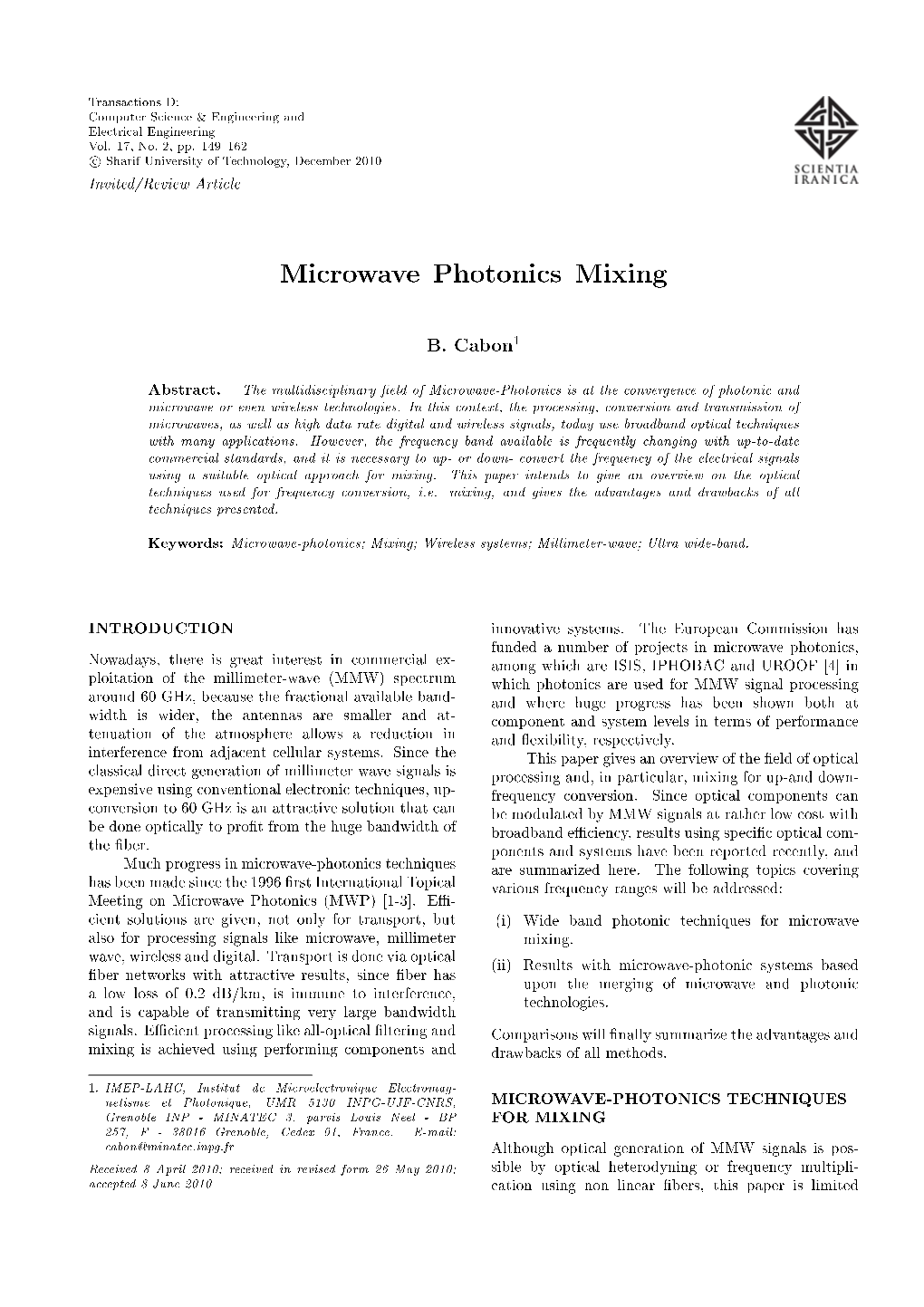 Microwave Photonics Mixing