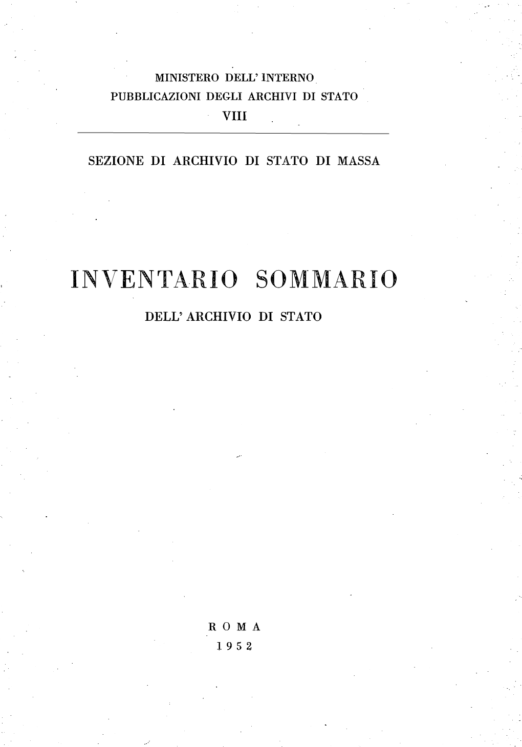 Inventario Sommario Dell'archivio Di Stato Di